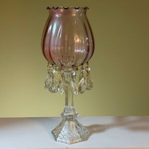 Elegant Pink Glass Candle Holder with Crystal Accents 14”